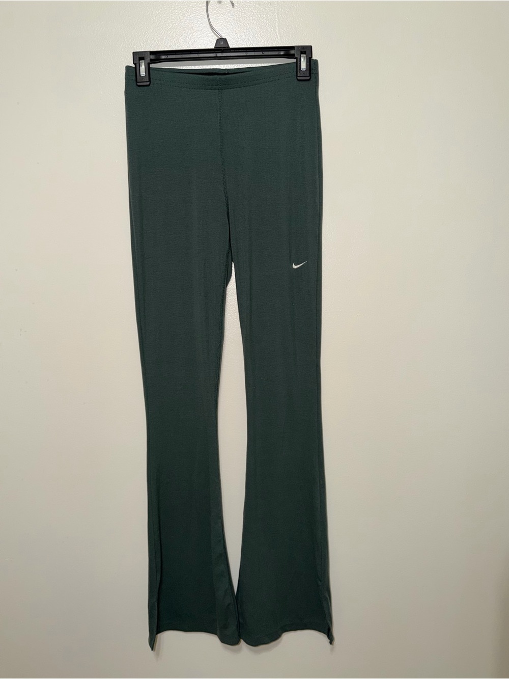 Nike Women's Dark Green Flared Leggings with Swoosh